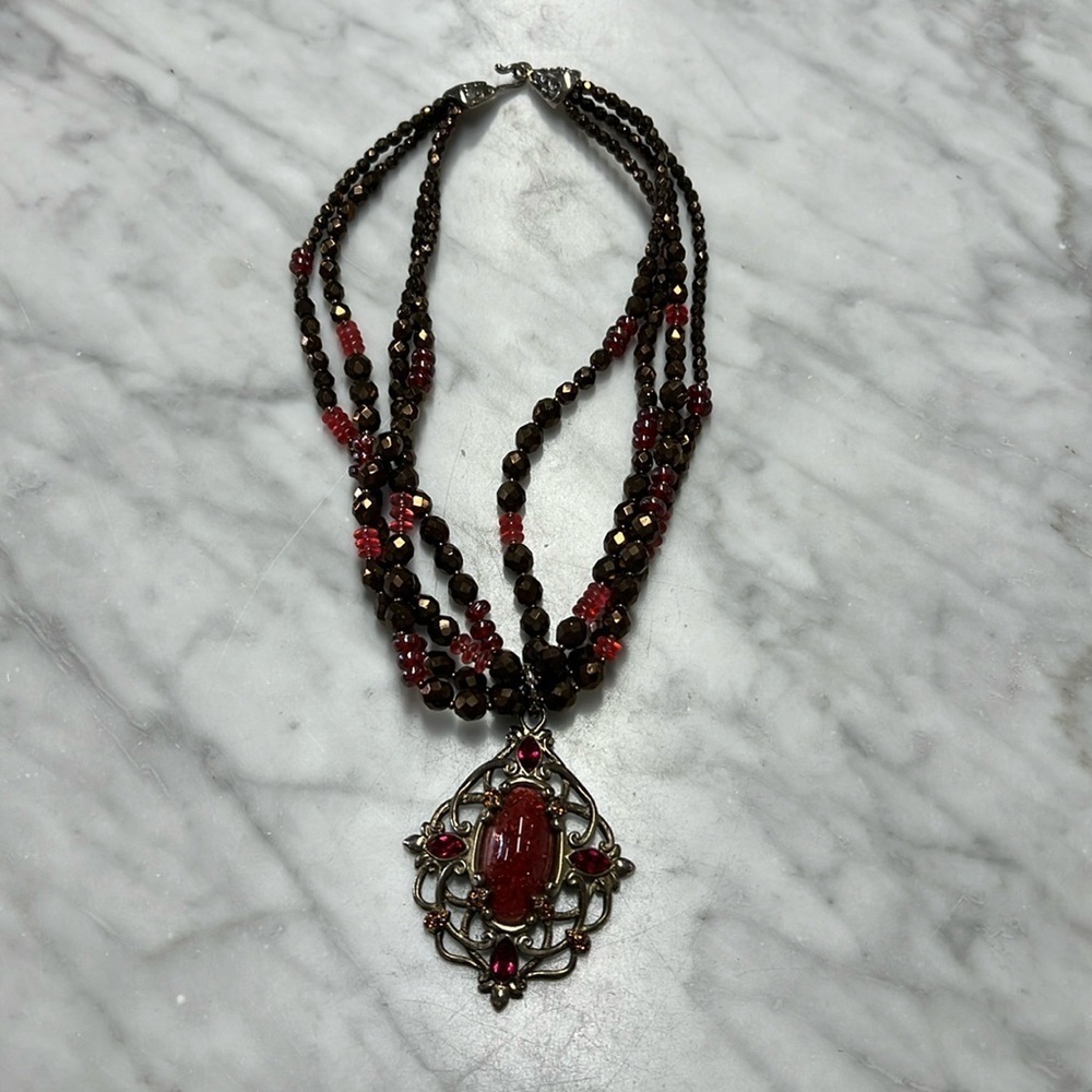 80's Vintage Jay Strongwater Multi Strand Crystal Necklace with Pendant - Picture 4 of 16